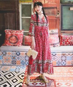 マキシ | レディース ワンピース 夏 秋 長袖ワンピ きれいめ 大人ワンピース Aライン ロングワンピース おしゃれ 大人 お呼ばれ 可愛い コットン レトロ 通勤