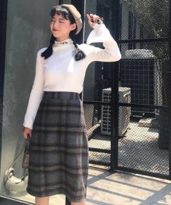 ひざ丈スカート | チェックスカート レディース ハイウエスト Aラインスカート ひざ丈 ボトムス