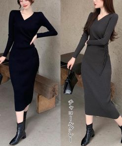 ワンピース | カシュクール リブニット秋冬