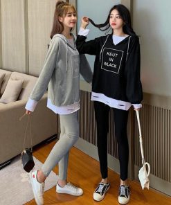 パーカ | レギンス レディース ルームウェアセット 部屋着 レイヤード風 セットアップ カジュアル 重ね着風 2点セット パーカー