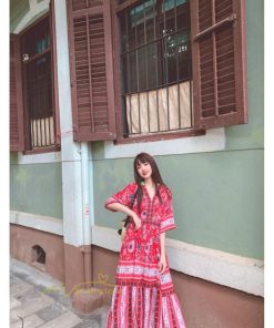 マキシ | 夏ワンピース ロングワンピース フレアワンピース 五分袖 落ち感 涼しい Vネック 大人 可愛い 旅行 パーティードレス お呼ばれワンピース 30代40代 ビーチ