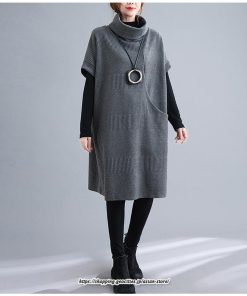 マキシ | ニットワンピース レディース チュニック デザイン タートルハイネック ニット 暖か 斜めスリット 着痩せ キレイめ 上品 おしゃれ フェミニン 通勤