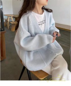 カーディガン | ニット秋冬レディース アウター ニット セーター 羽織り フロントボタン ポケット 長袖 パフスリーブ 無地 20代40代 通学通勤