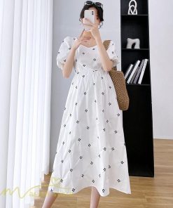 ワンピース | マタニティスカート レディース 着痩せ Aライン半袖 スクエアネック 薄手 夏新作 膝丈 妊婦服 柄 ポケット 産前 マタニティウェア 夏服