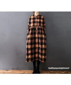 マキシ | チェック柄ワンピースリネン風 シャツワンピース 30代レディース秋物長袖 綿麻風 ゆったり ゆるシルエット 大人 チェック柄 可愛い 通学通勤 ロングシャツ