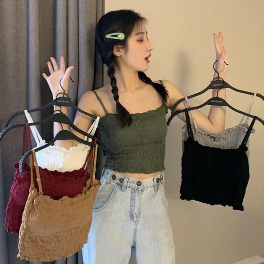 キャミソール | インナー ベアトップ レディース ストラップ付き チューブトップ トップス 韓国ファッション ストレッチ ギャザー飾り フリル