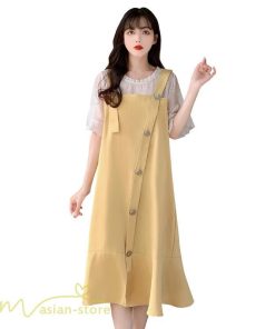 ミディアム | ワンピース レディース 重ね着風 夏物 半袖 フレア シンプル かわいい 20代 30代 大きいサイズ 夏 ゆったり 膝丈 体型カバー カジュアルワンピース おしゃれ