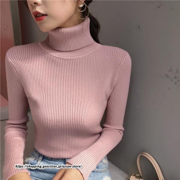 ニット・セーター | カットソー ニット レディース リブニット ハイネック 長袖 秋冬 春 トップス スリム ストレッチ 暖かい 長袖ニット 無地 プルオーバー インナー 長袖カットソー