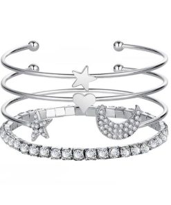 その他アクセサリー | 4点セット 星 カフブレスレット モチーフ ラインストーン 女友達 月 キラキラ カフバングル レディース 誕生日プレゼント アクセサリー