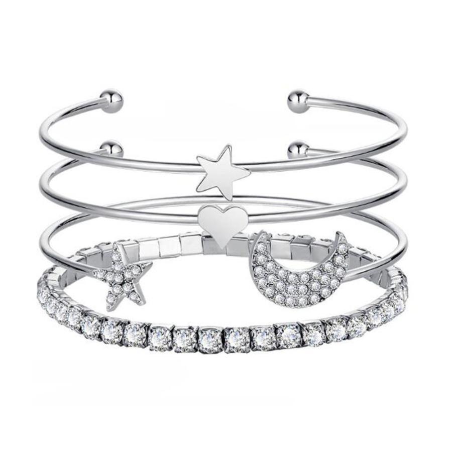 その他アクセサリー | 4点セット 星 カフブレスレット モチーフ ラインストーン 女友達 月 キラキラ カフバングル レディース 誕生日プレゼント アクセサリー