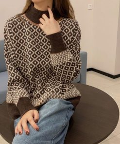 ニット・セーター | 配色ダイス柄ニットトップスハイネック