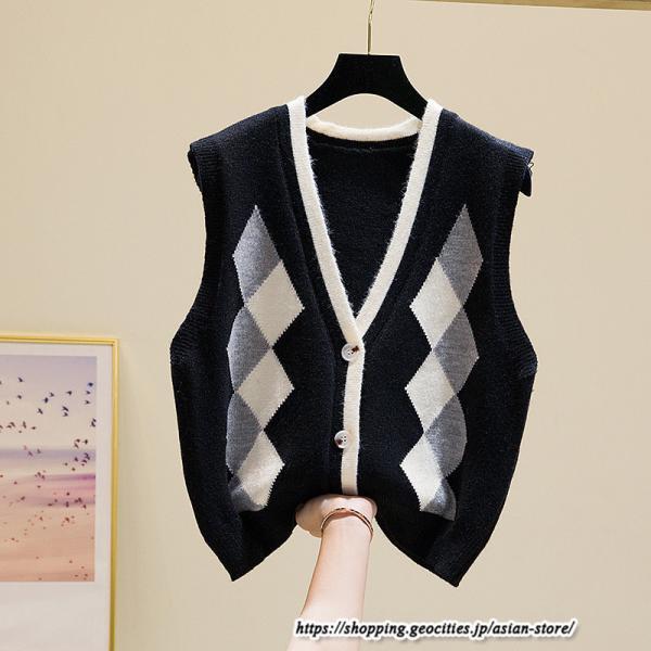 ベスト | ニットレディース トップス Vネック タンクトップ ノースリーブ 袖なし インナー ニット セーター レイヤード風 20代30代 女ニット 重ね着風