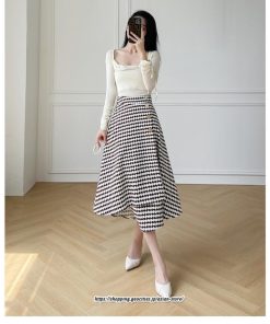 スカート | ロングきれいめ レディース ロング丈 Aライン 20代 30代 40代 50代 秋 冬 千鳥格柄 細見え 可愛い ハイウエスト お出かけ 高見え