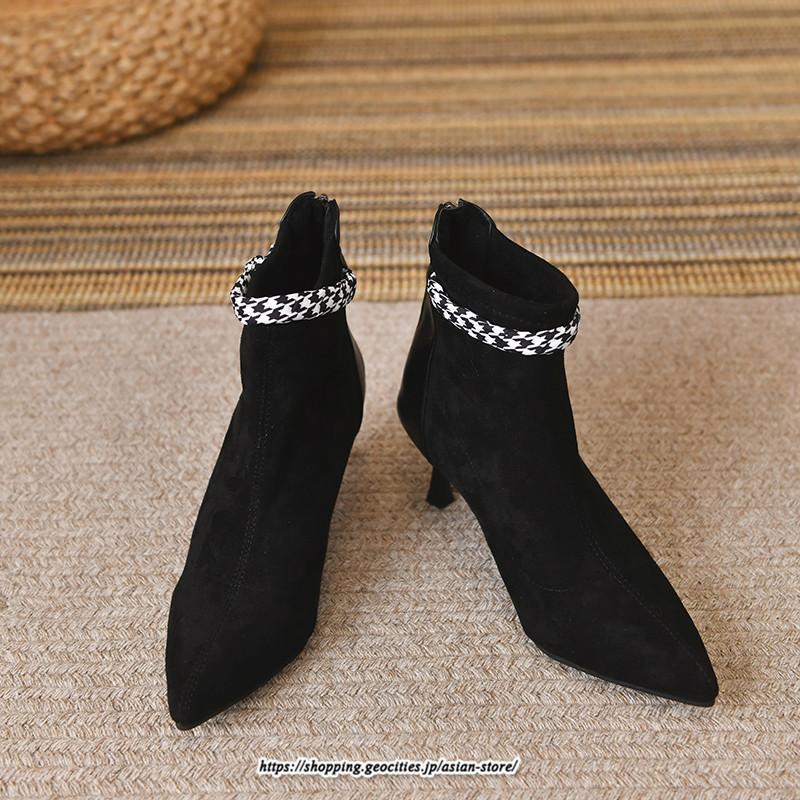 ブーツ | ブーティ ショート レディース ピンヒール 痛くない ファスナー 疲れない 歩きやすい 暖かい 秋冬 飾り 外出 お出かけ デート 女子会 二次会