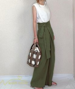 ワイドパンツ | レディース ガウチョパンツ 無地 ロングパンツ 着痩せ 体型カバー カジュアル パンツ おしゃれ 蝶結び かわいい ハイウエスト ゆったり 韓国風