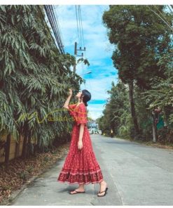 マキシ | 夏ワンピース ロングワンピース 五分袖 フレアワンピース 落ち感 涼しい 大人 30代40代 お呼ばれワンピース 旅行 花柄 プリント ビーチ 腰調節 50代