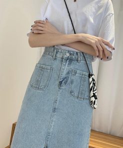 ひざ丈スカート | 膝下丈 デニムスカート レディース Aライン カジュアル ボトムス 裾フリンジ スリット