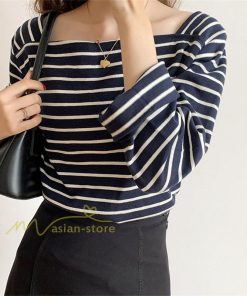 ｔシャツ・カットソー | 長袖 Tシャツ カットソー レディース シャツ 袖 ストライプ 韓国ファッション トップス 通勤通学 カジュアル 着回し 上品 夏物 ゆったり お出かけ 20代30代40代