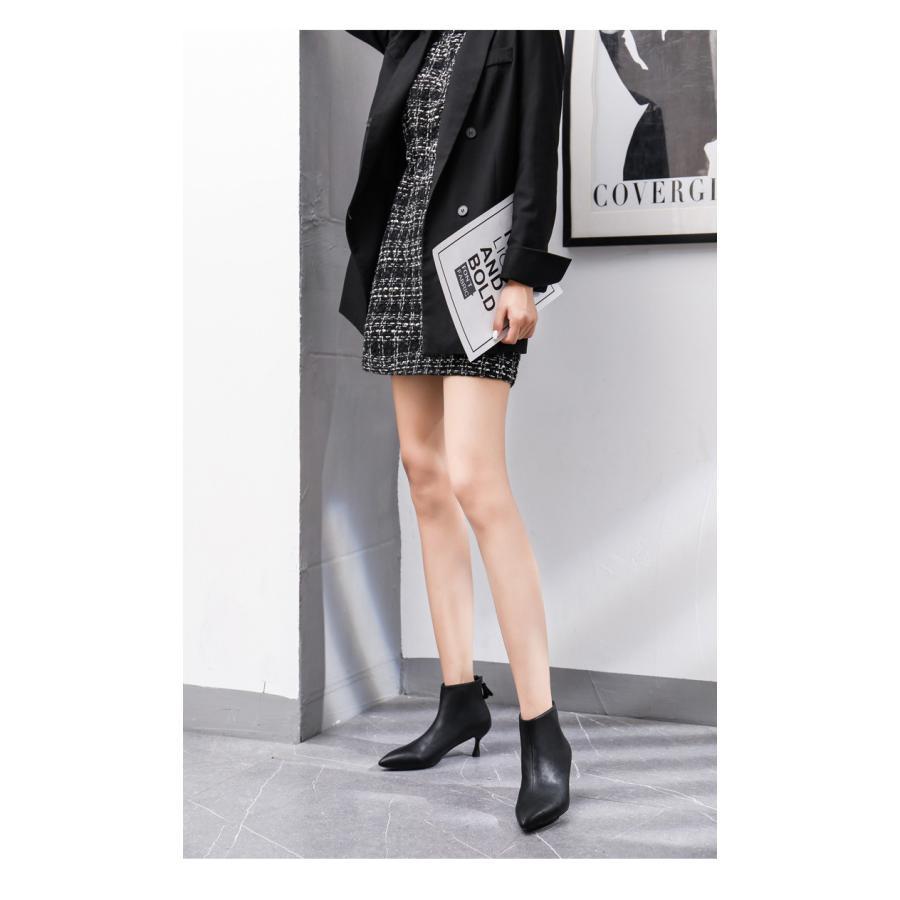 ショートブーツ | ブーツ ブーティー レザーブーティー ピンヒール ポインテッドトゥ シューズ 靴 スリップオン レディース 紐なし 黒ブーツ 大人 ミドルヒール 黒ブーティー 無地
