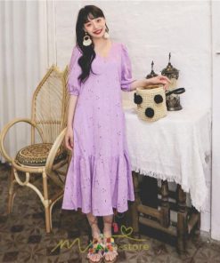 マキシ | ワンピース レディース 夏秋 無地 ロング丈 長袖 白 紫 大人 上品 20代 30代 40代 刺繍 レース ママ 母 痩せて見える 同窓会 デート 謝恩会  女子会 食事会