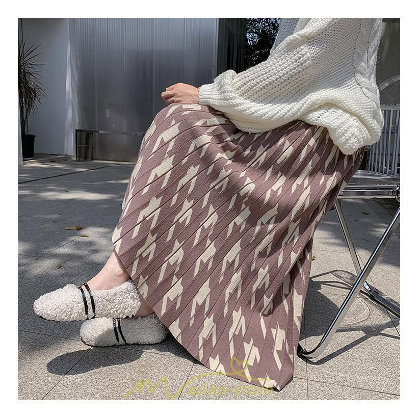 スカート | ロングレディース ボトムス プリーツかわいい 秋冬新作 韓国風 ハイウエスト 細見え 脚長効果 ニット こなれ感 高身長 低身長 トレンド