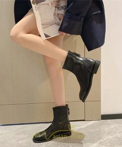 ショートブーツ | ブーツ レディース グランドトゥ 痛くない 歩きやすい 疲れない 滑りにくい 履きやすい ブラック オフホワイト カーキ ブラウン 22.5cm-25cm 黒