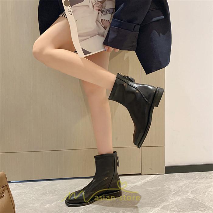 ショートブーツ | ブーツ レディース グランドトゥ 痛くない 歩きやすい 疲れない 滑りにくい 履きやすい ブラック オフホワイト カーキ ブラウン 22.5cm-25cm 黒