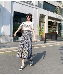 スカート | チェック柄 ロング丈 フレア ボトムス レディース 春 夏 秋 冬 体系カバー Aライン ウエストゴム おしゃれ 通勤 OL カジュアルブ無地 韓国風