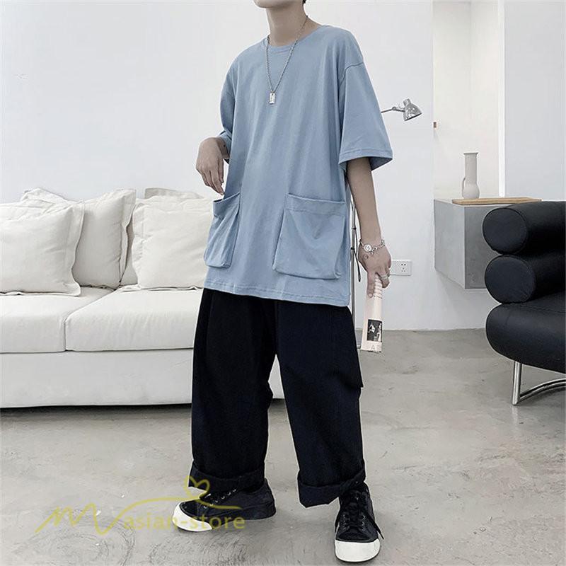 Tシャツ | メンズ 無地 カットソー 半袖 クルーネック カジュアル ポケット 半袖大きいサイズ 着回し 夏新作 サマー ルームウェア ゆったり トップス