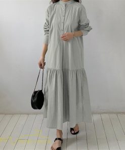 マキシ | シャツワンピース モックネック レディース 無地 長袖 切り替え Aラインワンピース 20代30代 フリーサイズ 春 ゆるワンピース コーデ 40代50代 秋 体型カバー