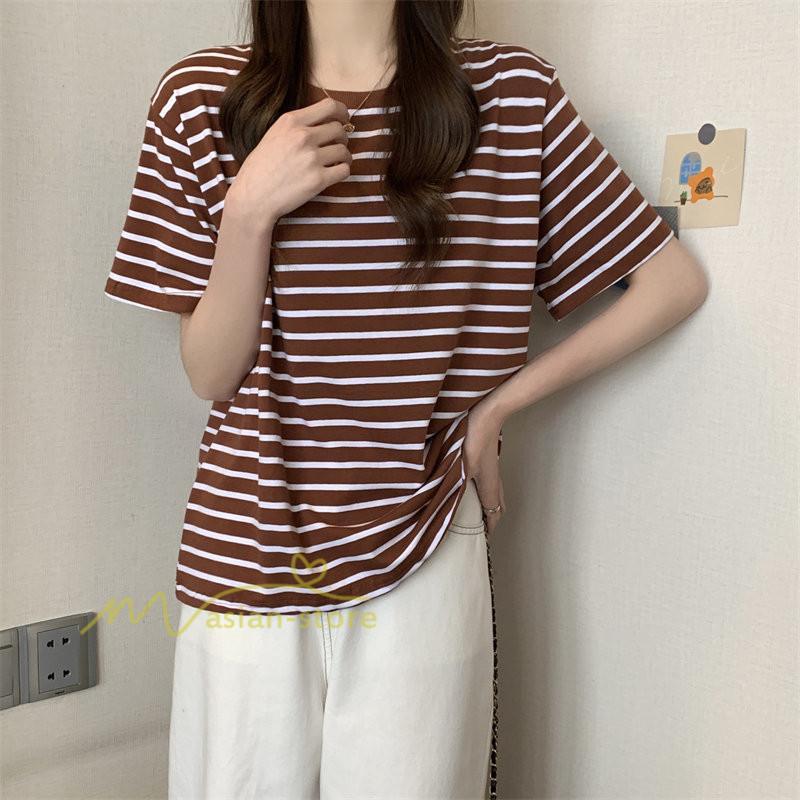 tシャツ・カットソー | Tシャツ レディース 春夏 トップス カットソー 半袖 シャツ ストライプ柄 20代30代40代50代 カジュアル お出かけ 上品 韓国ファッション 着回し 着痩せ 快適