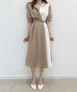 マキシ | ワンピース Aライン 夏ワンピース 春 夏 秋 半袖 ロング マキシ丈 ロングワンピース マキシワンピース 着痩せ エレガント 二次会 配色 上品 20代30代40代50代