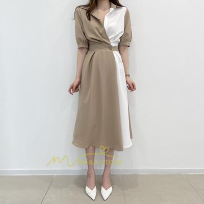 マキシ | ワンピース Aライン 夏ワンピース 春 夏 秋 半袖 ロング マキシ丈 ロングワンピース マキシワンピース 着痩せ エレガント 二次会 配色 上品 20代30代40代50代