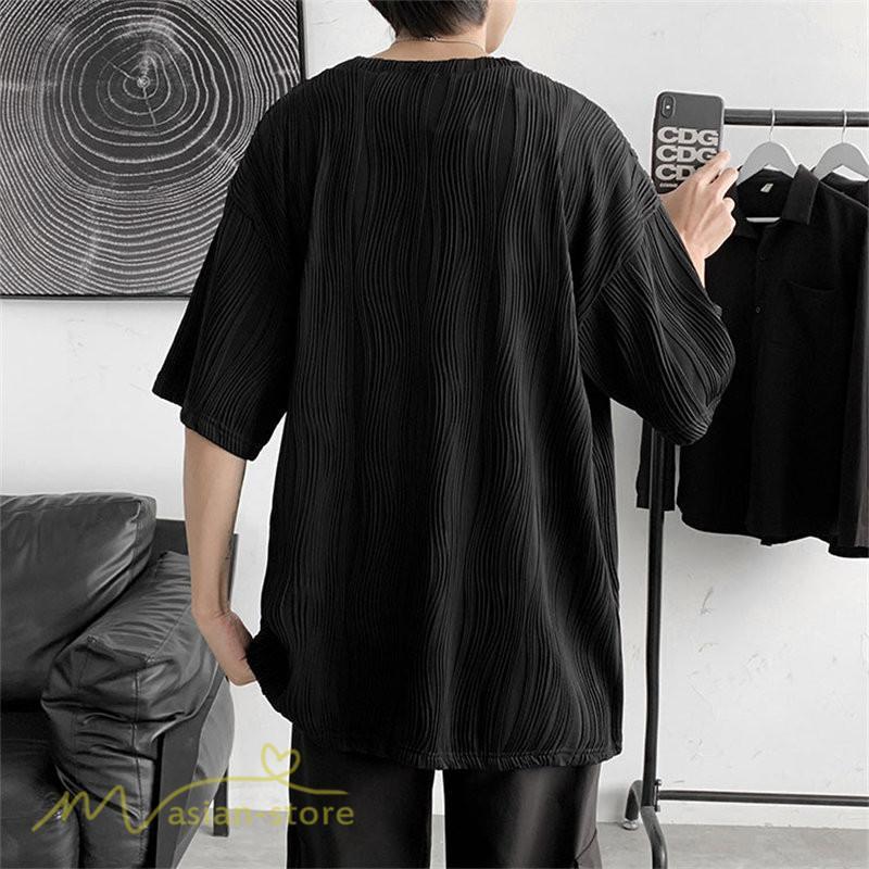 Tシャツ | Tシャツ メンズ カットソー 半袖丸首 シンプル ストライプ 夏新作 カッコウイイ メンズスタイル 上品 半袖 白 カジュアル 黒 クルーネック