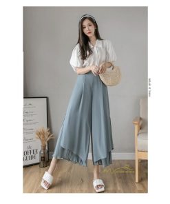 ワイドパンツ | シフォンパンツ レディース きれいめ ハイウエスト ガウチョパンツ ボトムス ゆったり 体形カバー ロング丈 夏物 オフィス 通勤 女性らしい