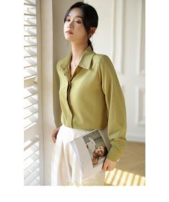 シャツ・ブラウス | ブラウス レディース オフィス 白 ホワイト おしゃれ 長袖 シャツカジュアル 制服 緑 グリーン シフォン 通勤 OL 二次会 上品 お仕事 デート お出かけ 女子会