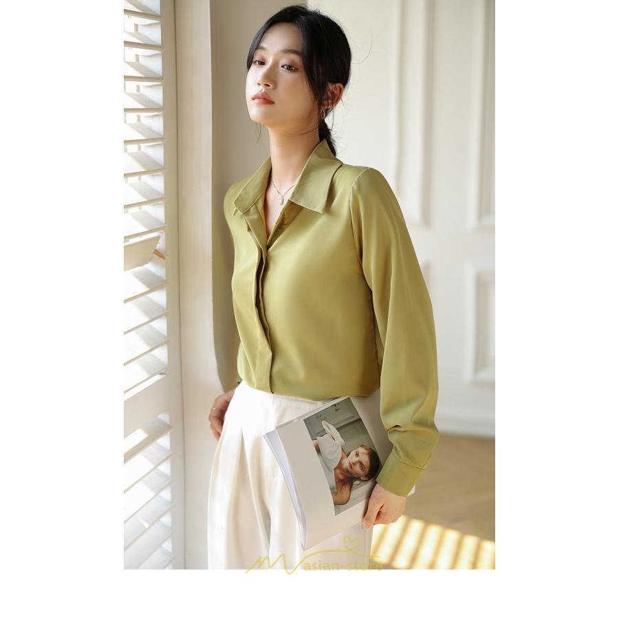 シャツ・ブラウス | ブラウス レディース オフィス 白 ホワイト おしゃれ 長袖 シャツカジュアル 制服 緑 グリーン シフォン 通勤 OL 二次会 上品 お仕事 デート お出かけ 女子会