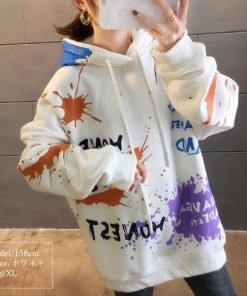 パーカ | レディース 秋冬 ペイント柄 スウェット ポケット付き 韓国風 長袖トレーナー 裏起毛 フード付き おしゃれ パーカー プルオーバー