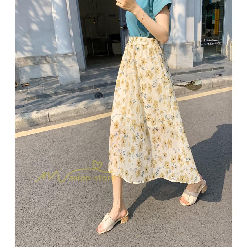 スカート | レディース シフォン フレア マキシ ロングウエストゴム マキシ花柄 ゆったり 20代30代40代50代 通勤通学 普通着 お出かけ お呼ばれ