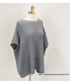 ニット・セーター | ニット レディース セーター 秋冬 春 トップス マント ポンチョ 重ね着風 大人 無地 ニットセーター 上品 サイドスリット プルオーバー ゆったり カジュアル