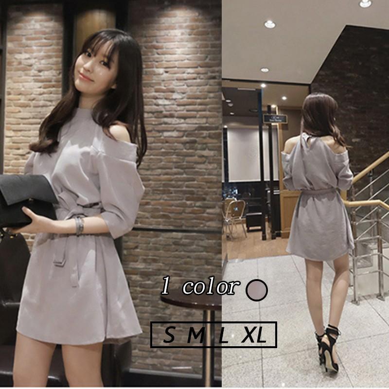 ミニ丈 | ワンピース 夏 レディース ミニワンピース Aラインワンピース 可愛い 無地 グレー 低身長 五分袖 セクシー 大人 スリム 肩出し