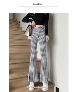 チノ・テーパード・ジョガー・スキニーパン | パンツ レディース フレアパンツ ロングパンツ 千鳥格柄 ブラック スリット カジュアル ハイウエスト お出かけ かわいい スキニーパンツ トレンド おしゃれ