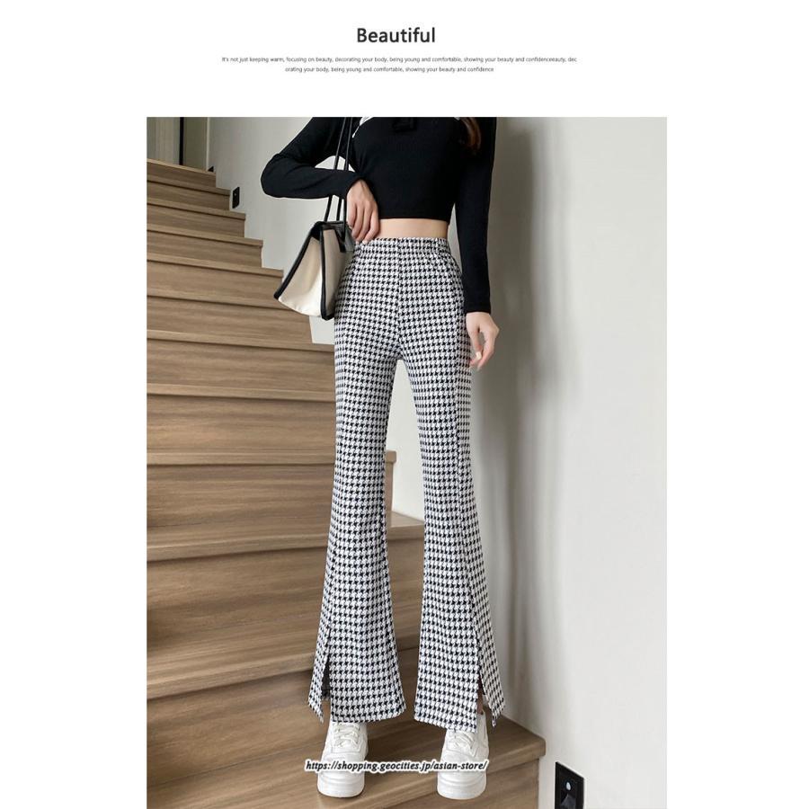 チノ・テーパード・ジョガー・スキニーパン | パンツ レディース フレアパンツ ロングパンツ 千鳥格柄 ブラック スリット カジュアル ハイウエスト お出かけ かわいい スキニーパンツ トレンド おしゃれ