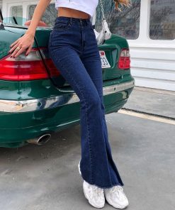 デニム | フレアパンツ 裾フリンジ 美脚