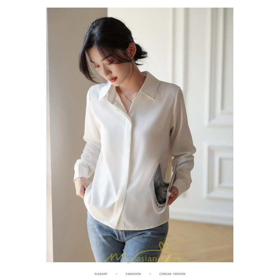 シャツ・ブラウス | ブラウス レディース オフィス 白 ホワイト おしゃれ 長袖 シャツカジュアル 制服 緑 グリーン シフォン 通勤 OL 二次会 上品 お仕事 デート お出かけ 女子会