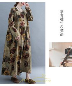 マキシ | ワンピース 夏秋 長袖 コットン お出かけ 長め丈 花柄 フラワー 大きいサイズ ロング丈 ロングワンピ ぽっちゃり 快適 お洒落 着痩せ 2022新作 華奢見え