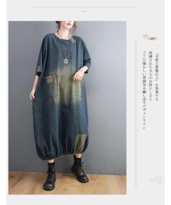 デニムワンピース | ロングワンピース レディース 長袖 ゆったり 大きいサイズ 体型カバー かわいい 藍 ロング丈 20代30代40代50代 ポケット