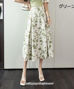 スカート | レディース ロングハイウエスト Aライン 花柄 秋 冬 ボトムス カジュアル 大人 可愛い お出かけ デイリー フェミニン おしゃれ きれいめ
