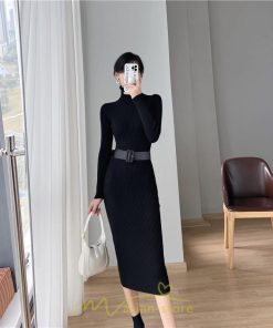 ニットワンピース | レディース 冬 きれいめ ニットフレア ロング おしゃれ タートルネック 秋冬 送料無料 可愛い 20代30代40代50代 ベルト付き おしゃれ 通勤