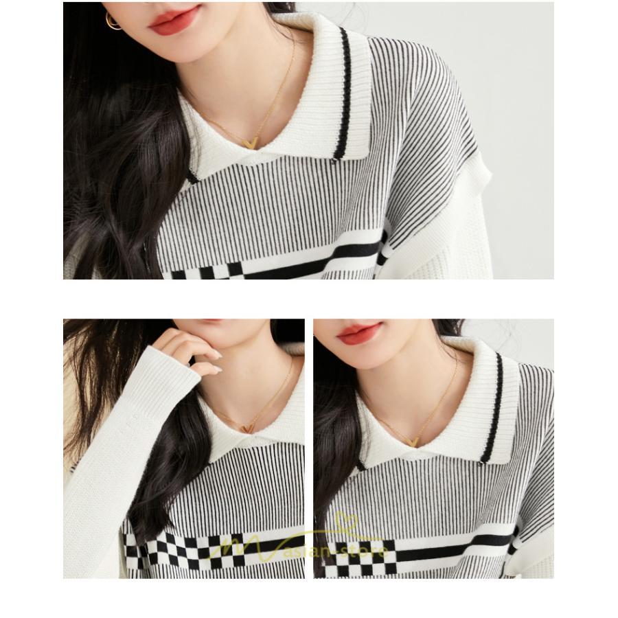 ニット・セーター | ニット レディース トップス 秋冬 セーター 長袖 秋服コーデ 切り替え ボーダー柄 ストライプ あったか 暖か 2022新作 通学 定番 かわいい 通勤 オシャレ